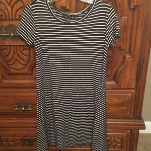 Black and white striped T-shirt dress.